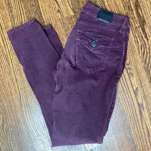True Religion plum skinny corduroy pants